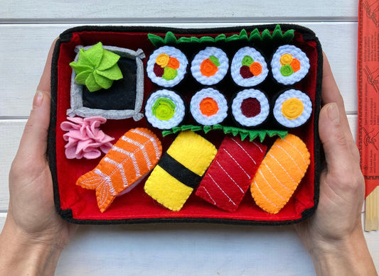 Sushi Set with Bento Box | Handmade Felt Montessori Play Kitchen Toy | MorKuzuNY