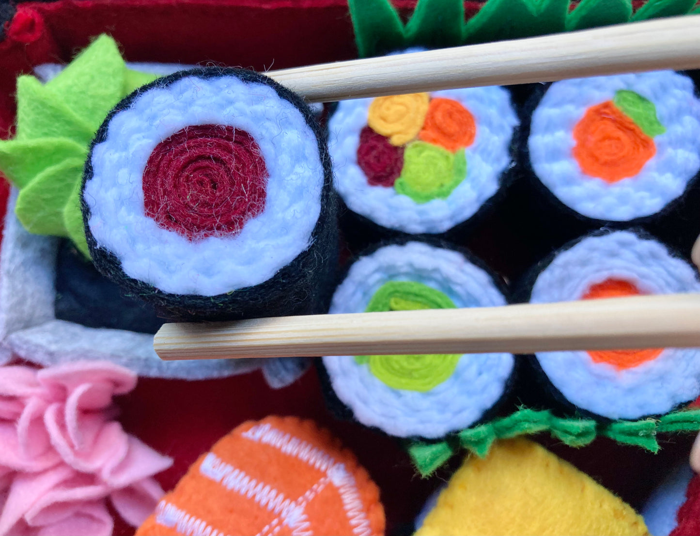 Sushi Play Food Set with Bento Box: Handmade Felt Montessori Kitchen Toy