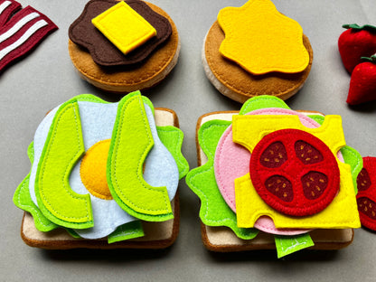 Breakfast Set with Bread and Pancakes  | Handmade Felt Montessori Kitchen Toy | MorKuzuNY