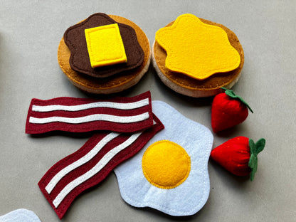 Breakfast Set with Bread and Pancakes  | Handmade Felt Montessori Kitchen Toy | MorKuzuNY