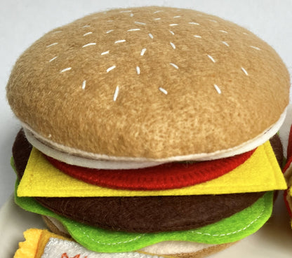 Hamburger Seti | El Yapımı Keçe Montessori Oyun Mutfağı Oyuncağı | MorKuzuNY