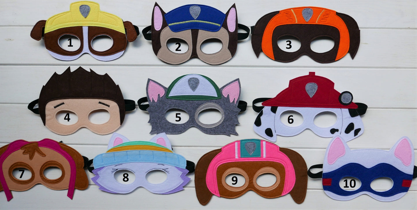 Pups Inspired Handmade Felt Party Masks | Halloween Costume | Birthday Party Favors