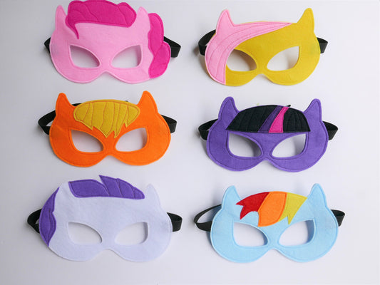 six handmade felt colorful pony masks, inspired from my little pony