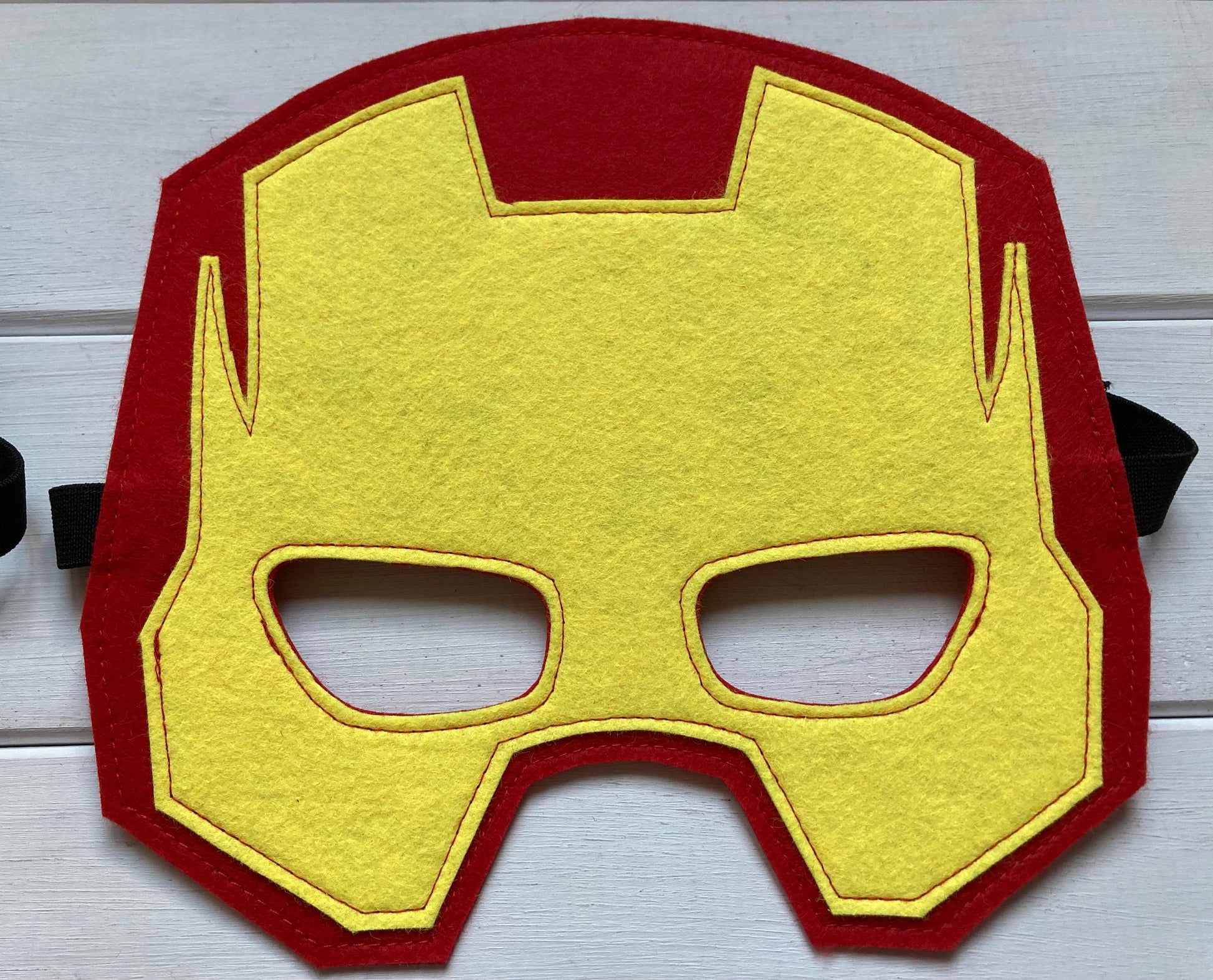 six handmade felt superhero masks including flash, batman, ironman, hulk, spiderman and super