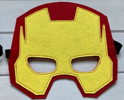 six handmade felt superhero masks including flash, batman, ironman, hulk, spiderman and super