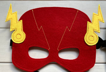 six handmade felt superhero masks including flash, batman, ironman, hulk, spiderman and super