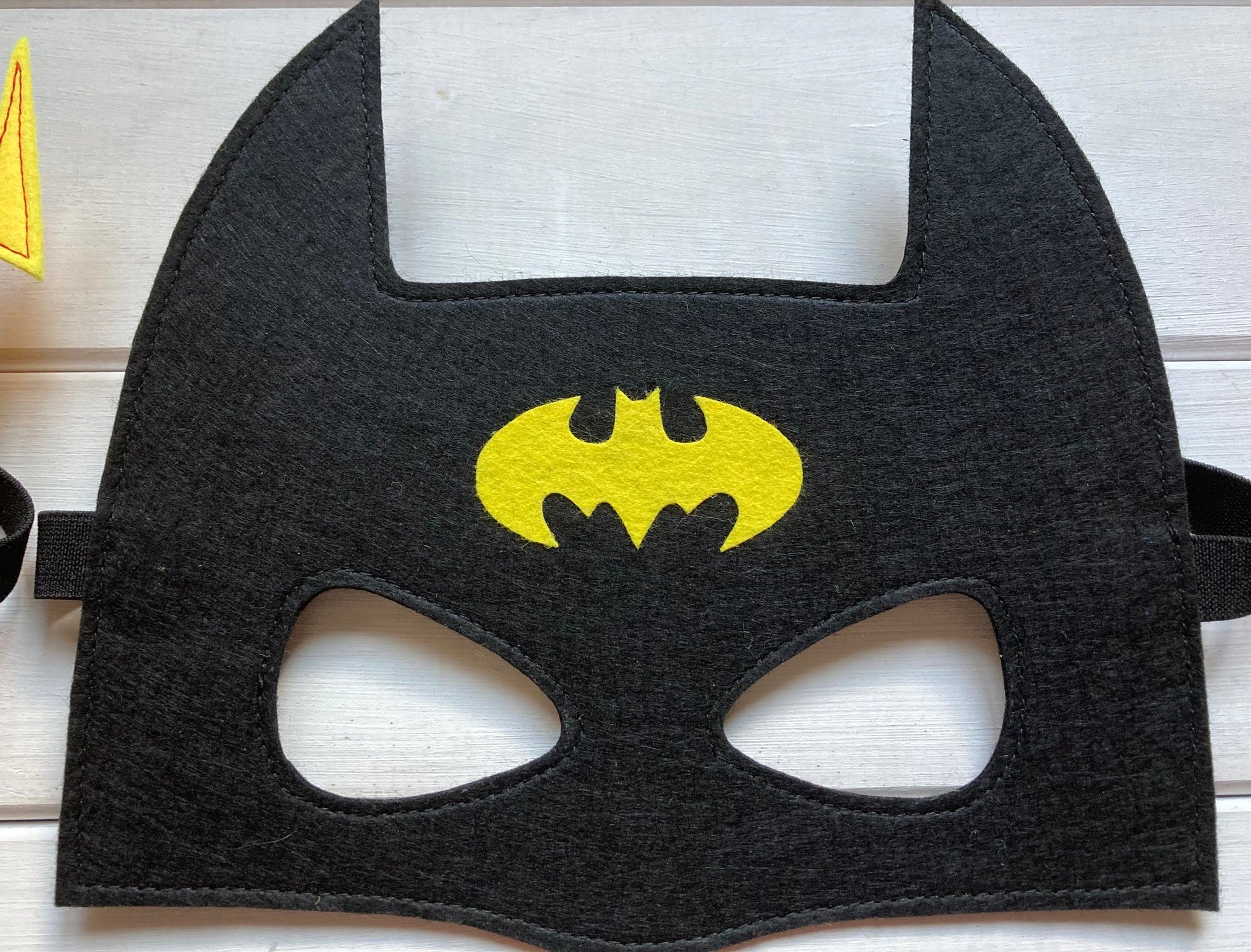 six handmade felt superhero masks including flash, batman, ironman, hulk, spiderman and super