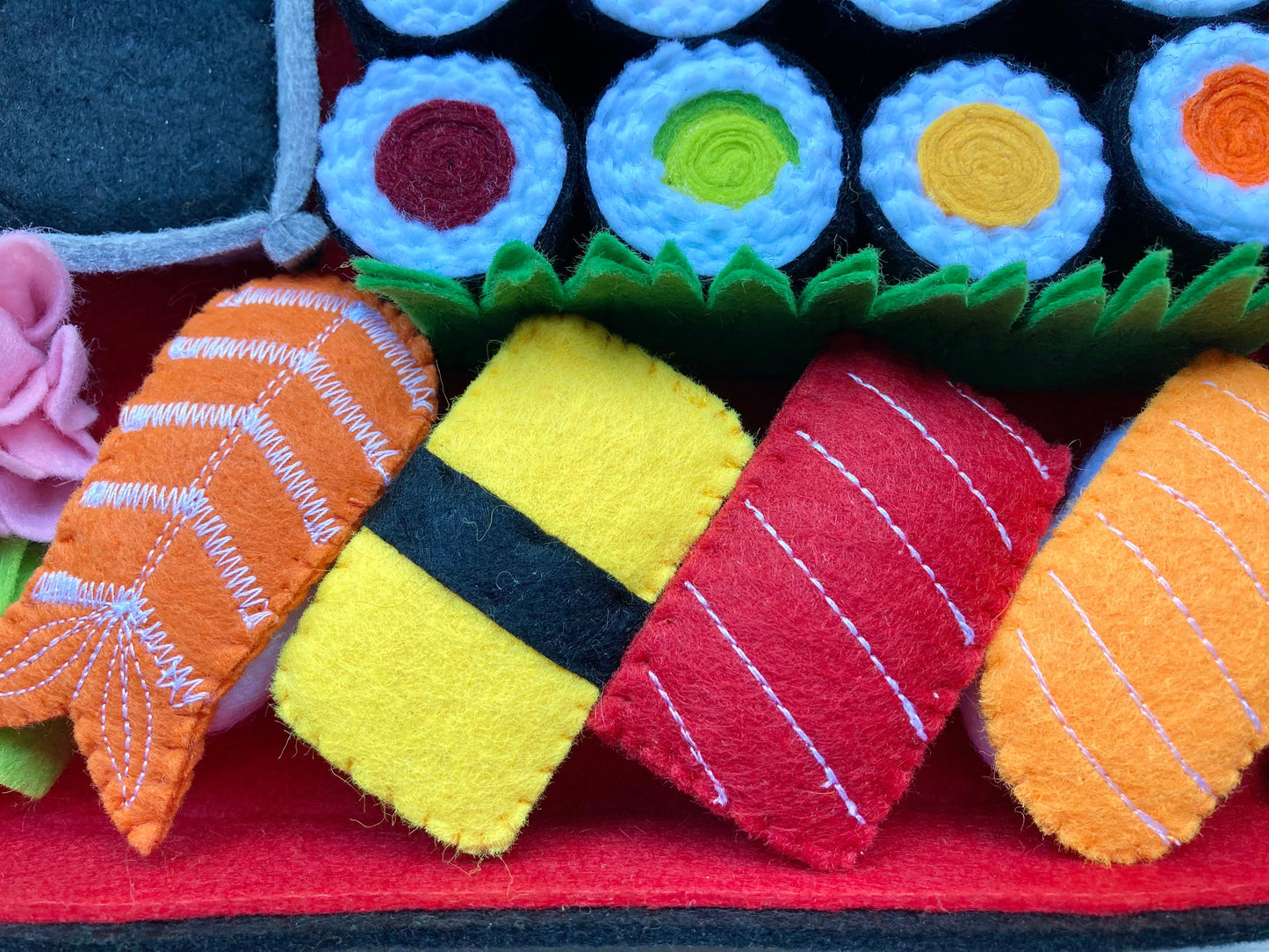 Sushi Play Food Set with Bento Box: Handmade Felt Montessori Kitchen Toy