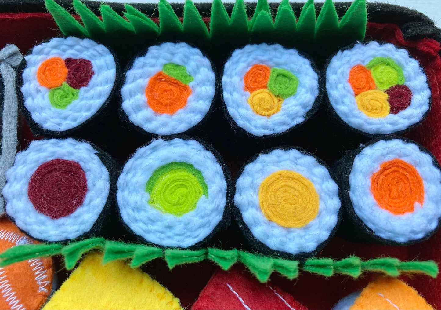 Sushi Play Food Set with Bento Box: Handmade Felt Montessori Kitchen Toy