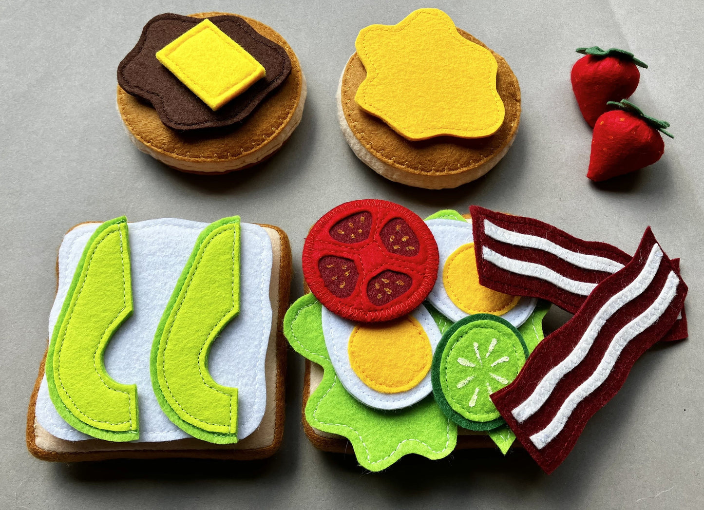Breakfast Set with Bread and Pancakes  | Handmade Felt Montessori Kitchen Toy | MorKuzuNY