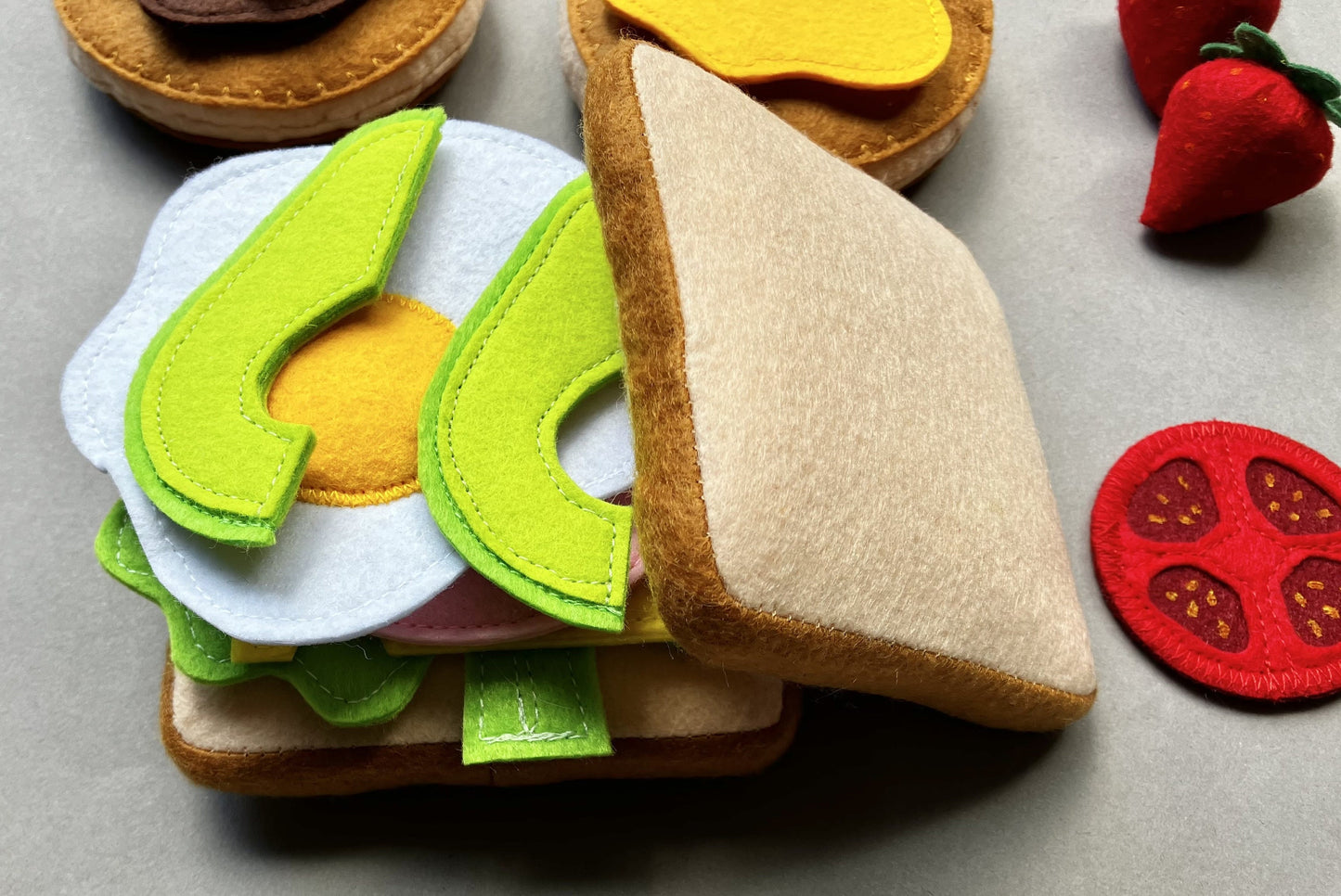 Breakfast Set with Bread and Pancakes  | Handmade Felt Montessori Kitchen Toy | MorKuzuNY