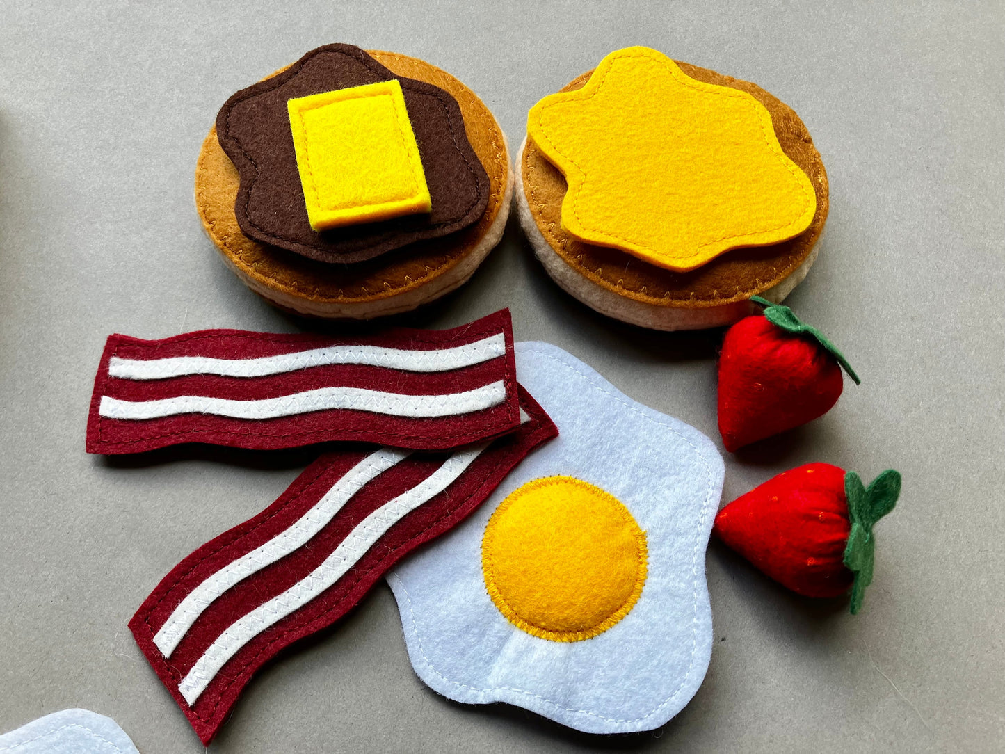 Breakfast Set with Bread and Pancakes  | Handmade Felt Montessori Kitchen Toy | MorKuzuNY