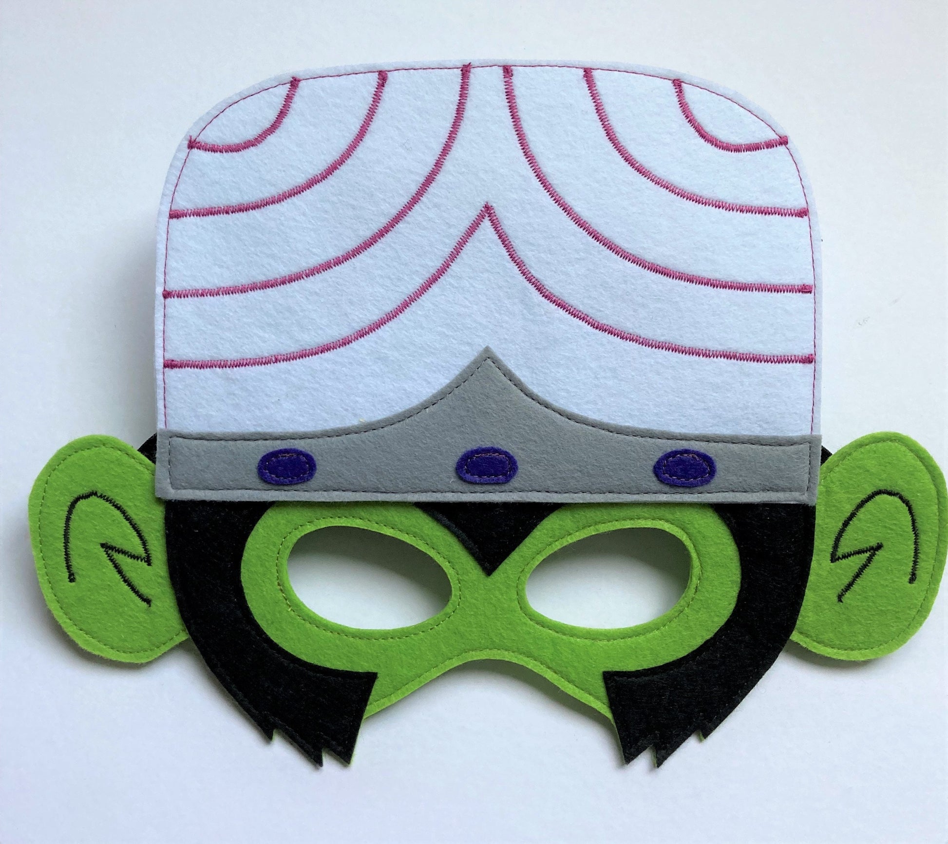Handmade felt chimnzee, mad scientist mask from powerpuff girls