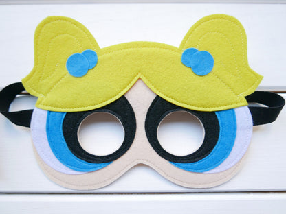 handmade felt masks of four powerpuff girls characters