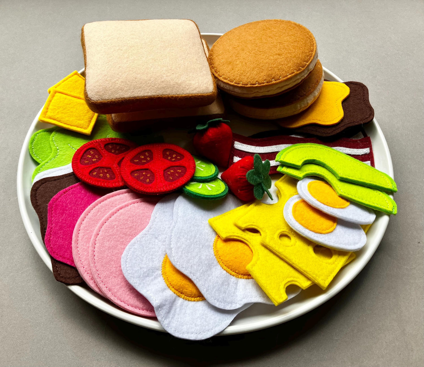 Breakfast Set with Bread and Pancakes  | Handmade Felt Montessori Kitchen Toy | MorKuzuNY