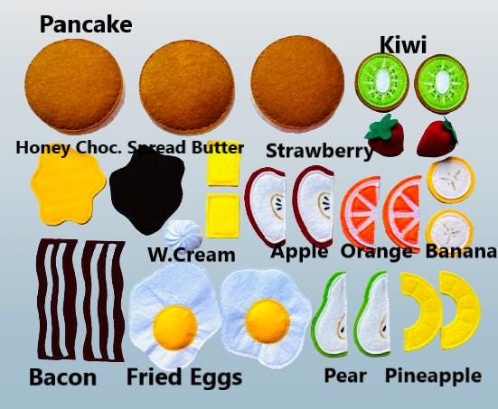Pfannkuchen-Frühstück-Spielset (Groß): Handgemachtes Montessori-Spielzeug aus Filz