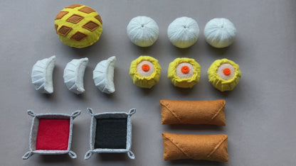 Dim Sum Set | El Yapımı Keçe Montessori Oyun Mutfağı Oyuncağı | MorKuzuNY